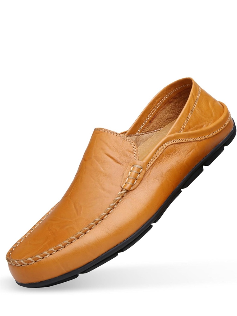 Go Tour Men's Tan Leather Slip-On Loafers